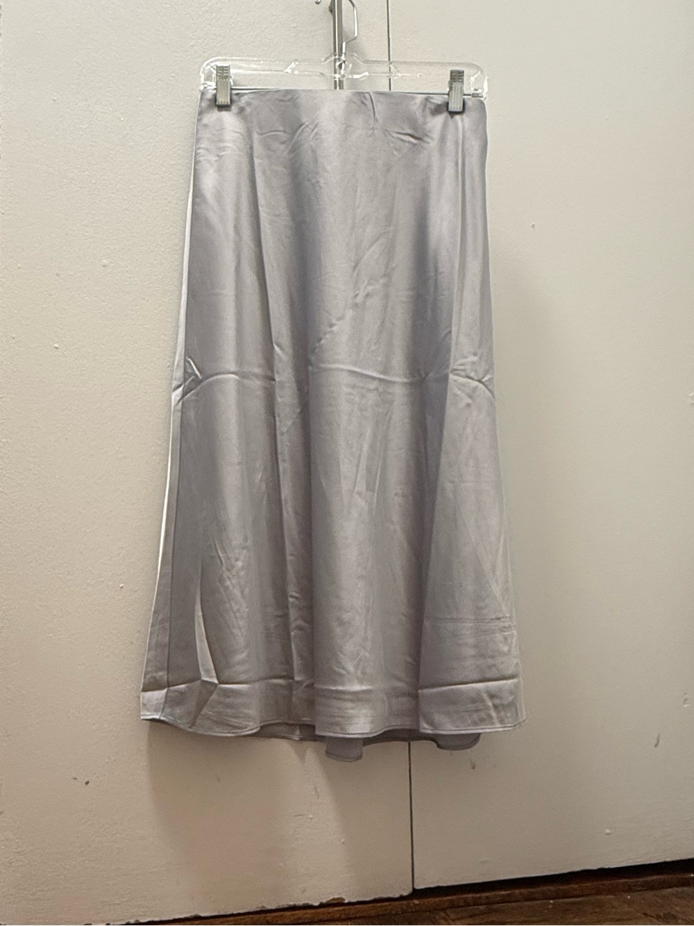 NWT Ann Taylor Petite Satin Bias Silver Midi Skirt